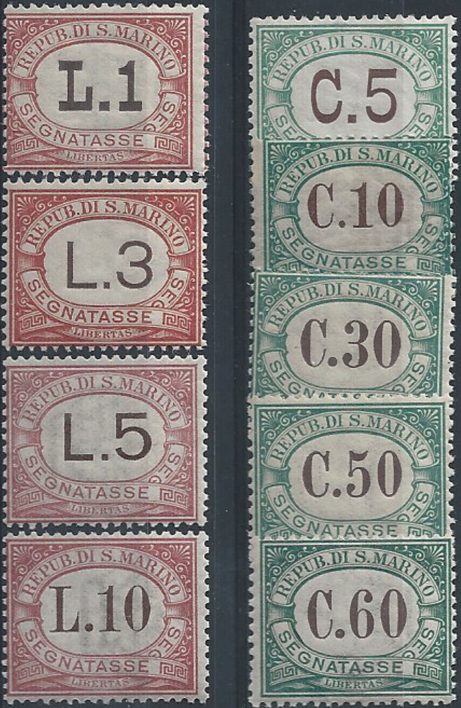 1897 San Marino cifre in bruno 9v. MNH Sassone n. Tx 1/9