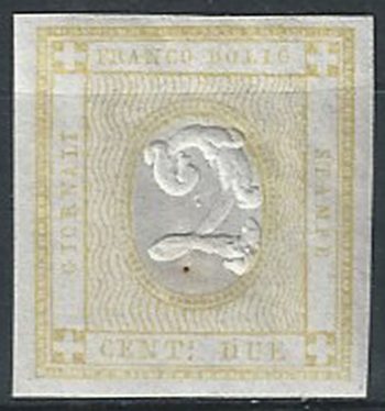 1862 Italia VE II 2c. giallo chiaro stampati MNH Sassone n. 10d