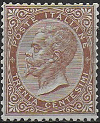 1863-65 Italia VE II 30c. bruno Torino MNH Sassone n. T19