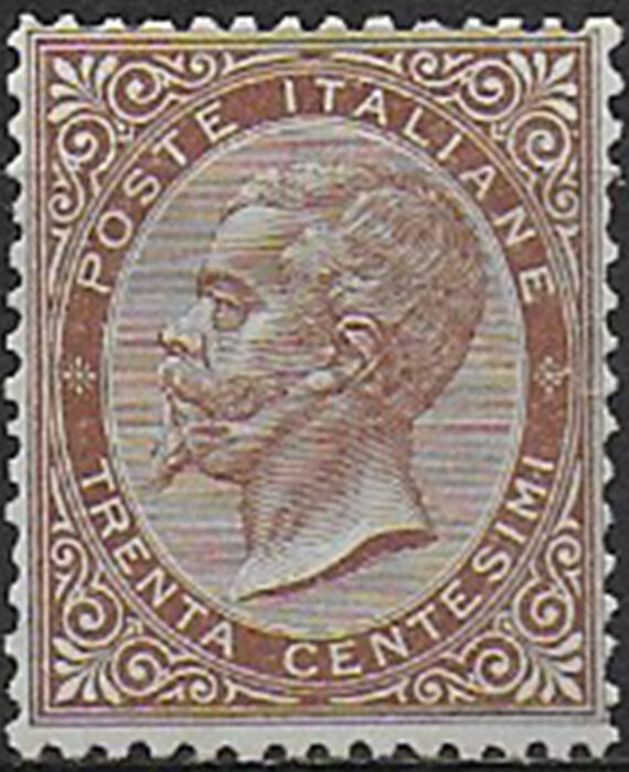 1863-65 Italia VE II 30c. bruno Torino MNH Sassone n. T19