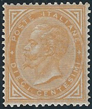1863-65 Italia VE II 10c. Torino ocra bc MH Sassone n. T17