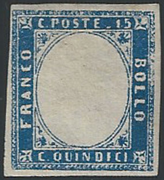 1863 Italia VE II 15c. azzurro senza effigie MH Sassone n. 11m