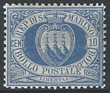 1877 San Marino 10c. oltremare sup MNH Sassone n. 3