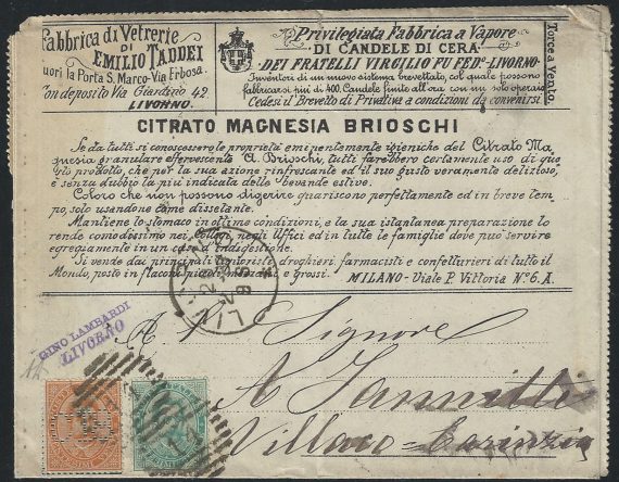 1887 Italia Francalettere n. 4+n. 37 lettera cancelled Sassone n. 4