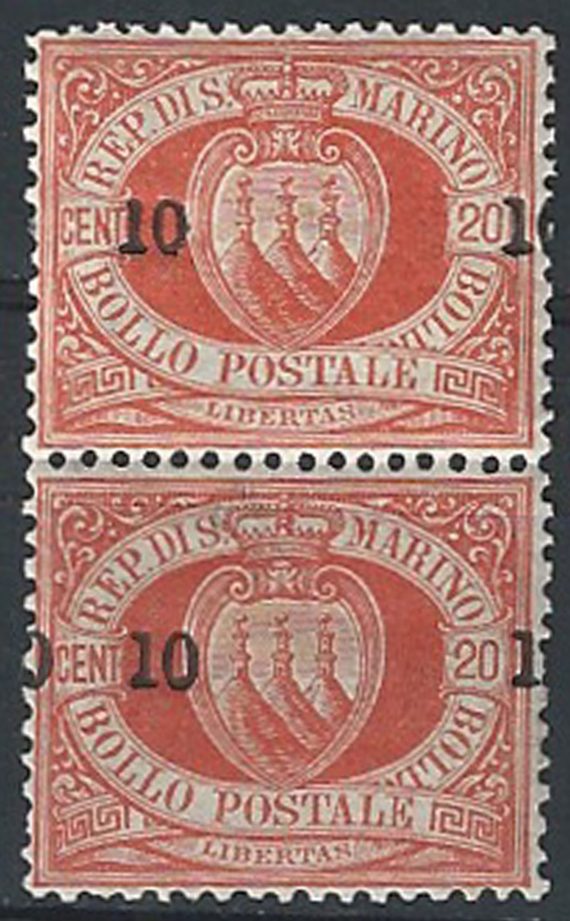 1892 San Marino stemma 10c. small su 20c. MNH Sassone n. NC+11h