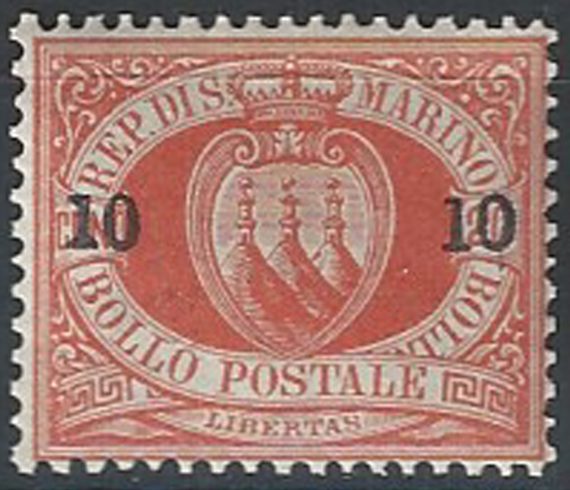 1892 San Marino stemma 10c. small su 20c. bc MNH Sassone n. 11