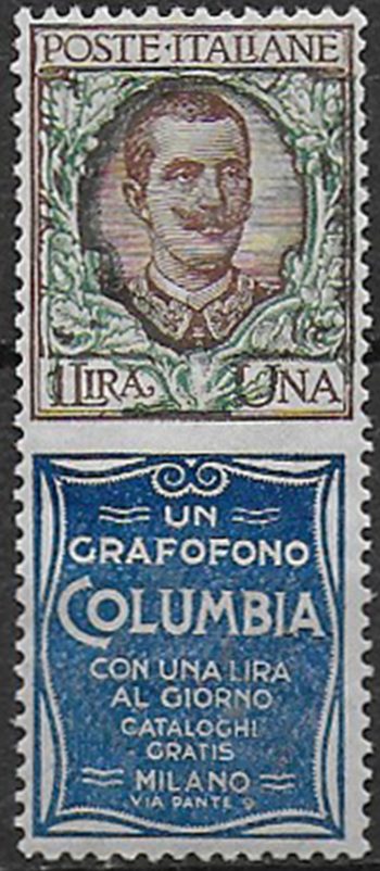 1924-25 Italia Pubblicitari Lire 1 Columbia sup MNH Sassone n. 19