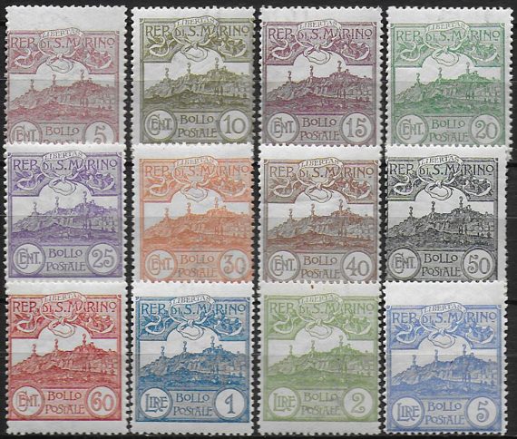 1925 San Marino view of Mount Titan 12v. MNH Sassone n. 107/18