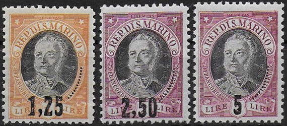 1927 San Marino Onofri overprinted 3v. MNH Sassone n. 130/32