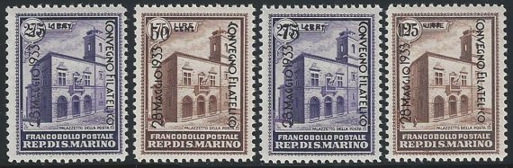 1933 San Marino Convegno Filatelico MNH Sass n. 176/79