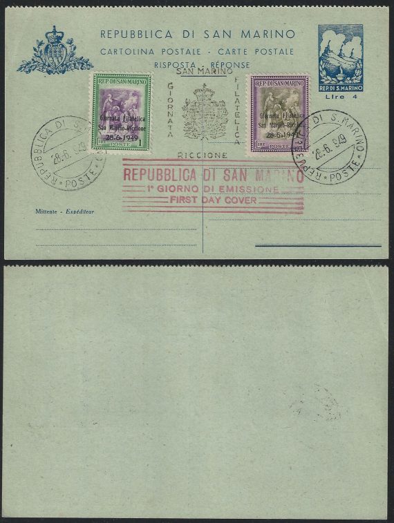 1947 San Marino cartoline postali Lire 4 US Filagrano n. C24B
