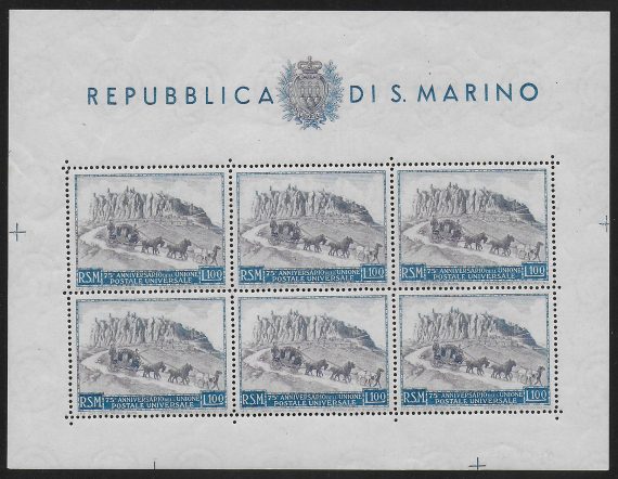 1949 San Marino Lire 100 UPU MS MNH Sassone n. 8