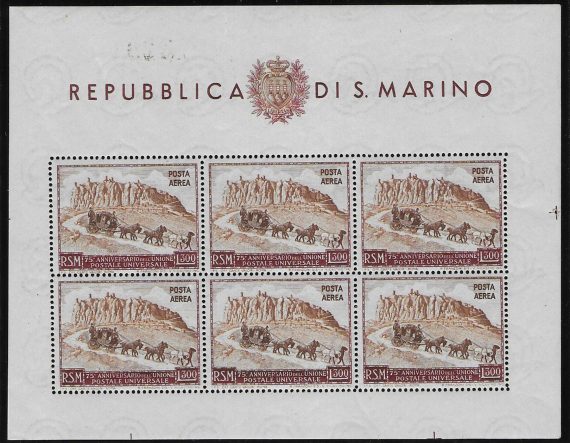 1951 San Marino Lire 300 UPU MS MNH Sassone n. 10