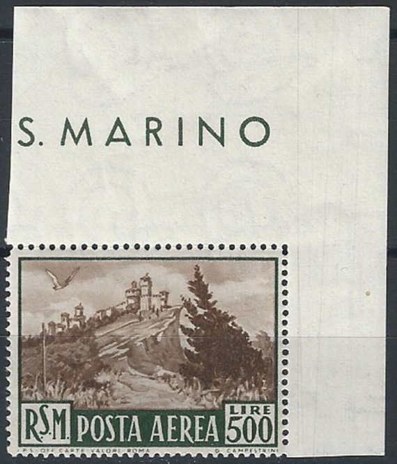 1951 San Marino L. 500 veduta adf MNH Sass. PA n. 97