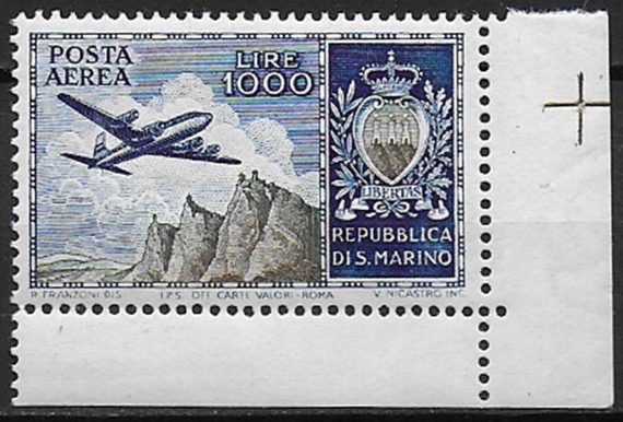 San Marino 1954 San Marino L. 1000 Aereo MNH Sass n. A 112
