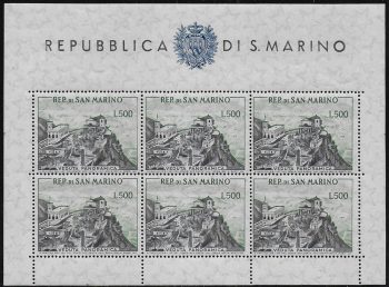 1958 San Marino Panorama Lire 500 MS MNH Sassone n. 18