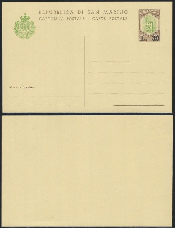1965 San Marino cartoline postali Palazzo Consiglio L. 30/25 MNH Filagrano C33