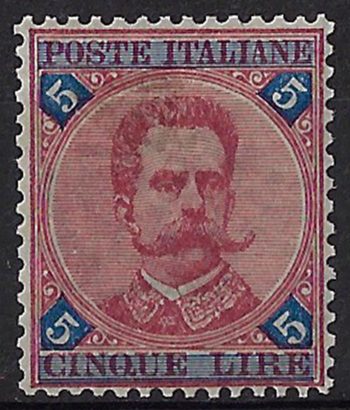 1891 Italia Umberto I Lire 5 carminio bc MNH Sassone n. 64