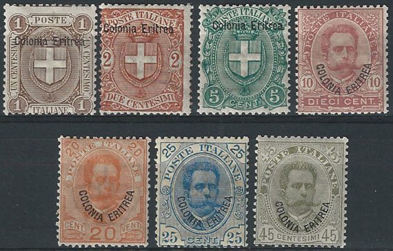 1895-99 Eritrea Umberto I 7v. MNH Sassone n. 12/18