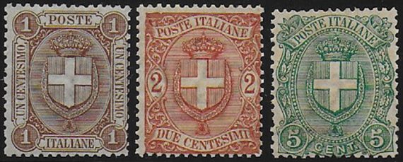 1896-97 Italia Stemma di Savoia 3v. MNH Sassone n. 65/67