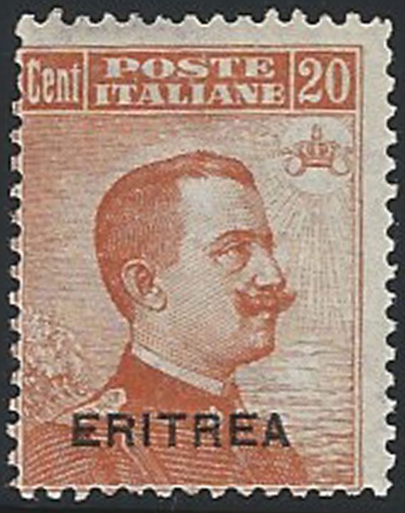 1921 Eritrea 20c. arancio filigrana mc MNH Sassone n. 49