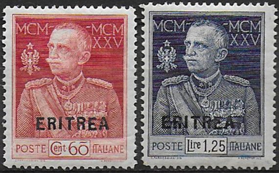 1925-26 Eritrea Giubileo perforated 13,5 MNH Sassone n. 99+101