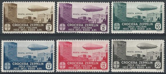 1933 Egeo aerea Zeppelin 6v. MNH Sassone n. 22/27