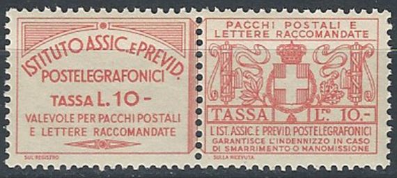 1936 Italia Assicurativi Lire 10 vermiglio MNH Sassone n.16