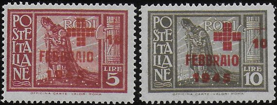 1945 Egeo German occupation Red Cross 2v. MNH Sassone n. 132/33