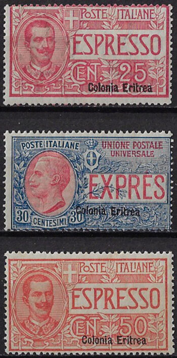 1907-21 Eritrea espressi 3v. mc MNH Sassone n. 1/3