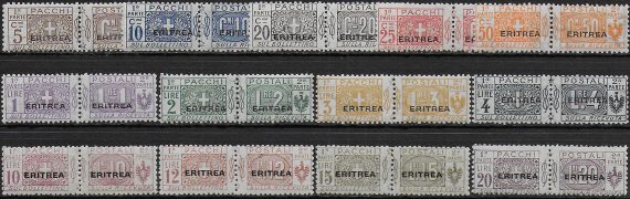 1917-24 Eritrea Postal Parcels 13v. MNH Sassone n. 9/21