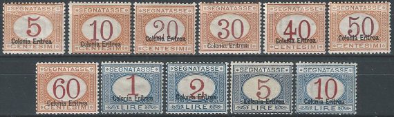 1920-26 Eritrea segnatasse 11v. MNH Sassone n. 14/24