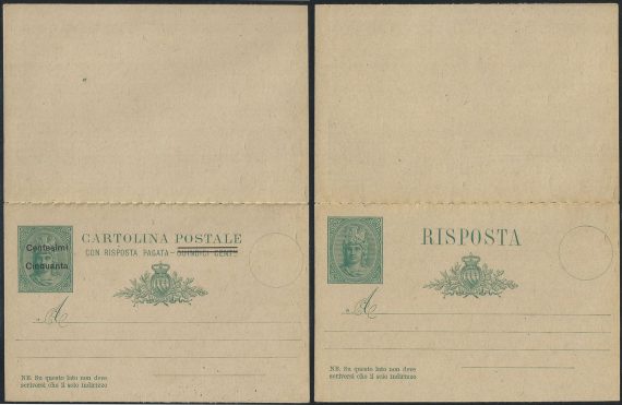 1921 San Marino cartoline postali Provvisorie lettere+R MNH Filagrano C9