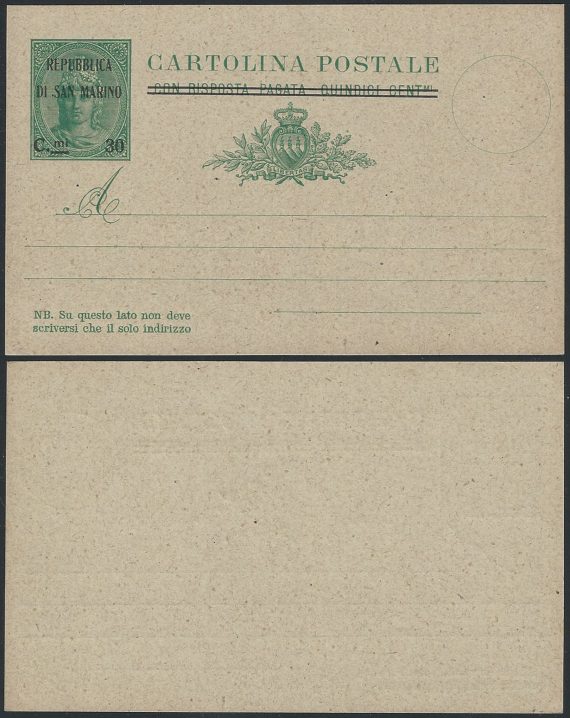 1924 San Marino cartoline postali provvisorie Filagrano C10