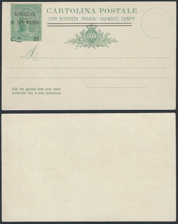 1924 San Marino cartoline postali Libertas Filagrano C12 varietà