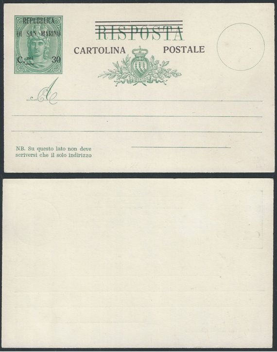 1924 San Marino cartoline postali Libertas Filagrano C13