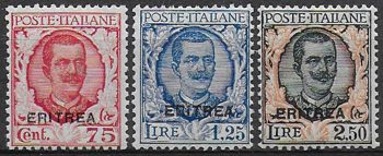 1926 Eritrea VE III 3v. sopr. bc MNH Sassone n. 113/115