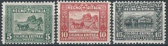1928-29 Eritrea soggetti africani 3v. MNH Sassone n. 129/31
