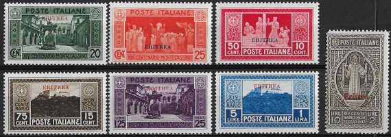 1929 Eritrea Montecassino 7v. MNH Sassone n. 145/51