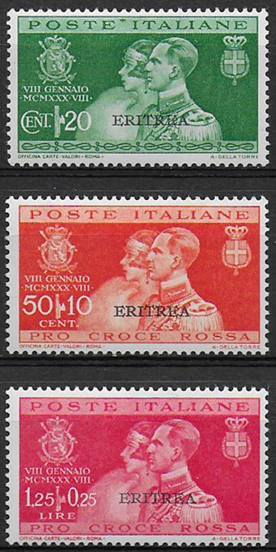 1930 Eritrea Nozze Umberto 3v. MNH Sassone n. 152/54