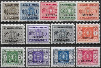 1934 Eritrea Segnatasse 13v. MNH Sassone n. 26/38
