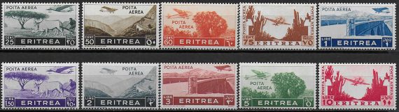 1936 Eritrea African subjects airmail 10v. MNH Sassone n. 17/26