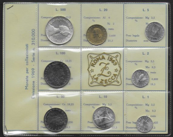 1969 Italia divisionale 8 monete FDC-BU