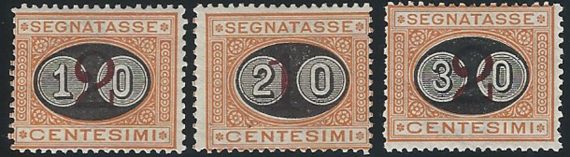 1890-91 Italia segnatasse Mascherine 3v. MNH Sassone n. 17/19