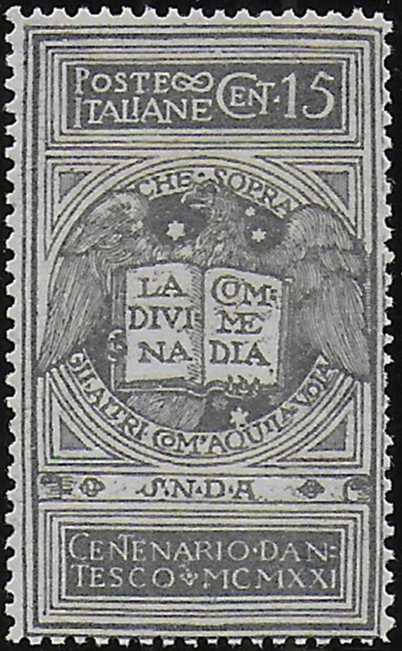 1921 Italia Dante 15c. grey NE bc MNH Sassone n. 116A