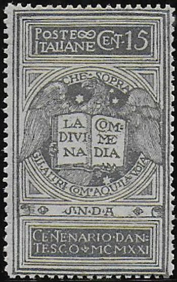 1921 Italia Dante 15c. grigio NE bc MNH Sassone n. 116A