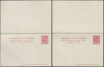 1925 San Marino cartoline postali Stemma 40c.+40c. rosa Filagrano C17A