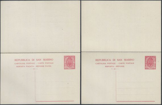 1925 San Marino cartoline postali Stemma 40c.+40c. rosa Filagrano C17A