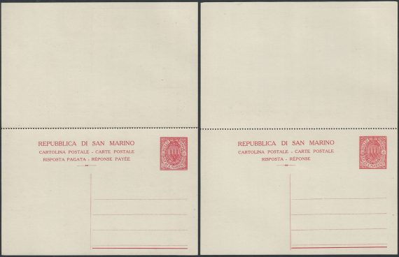 1925 San Marino cartoline postali Stemma 40c.+40c. rosso Filagrano C17