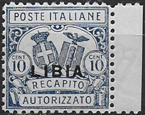 1929 Libia RA Stemmi 10c. azzurro bc. MNH Sassone n. 1